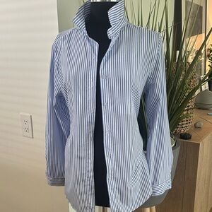 Blue and White Striped Button-Up Shirt - XL